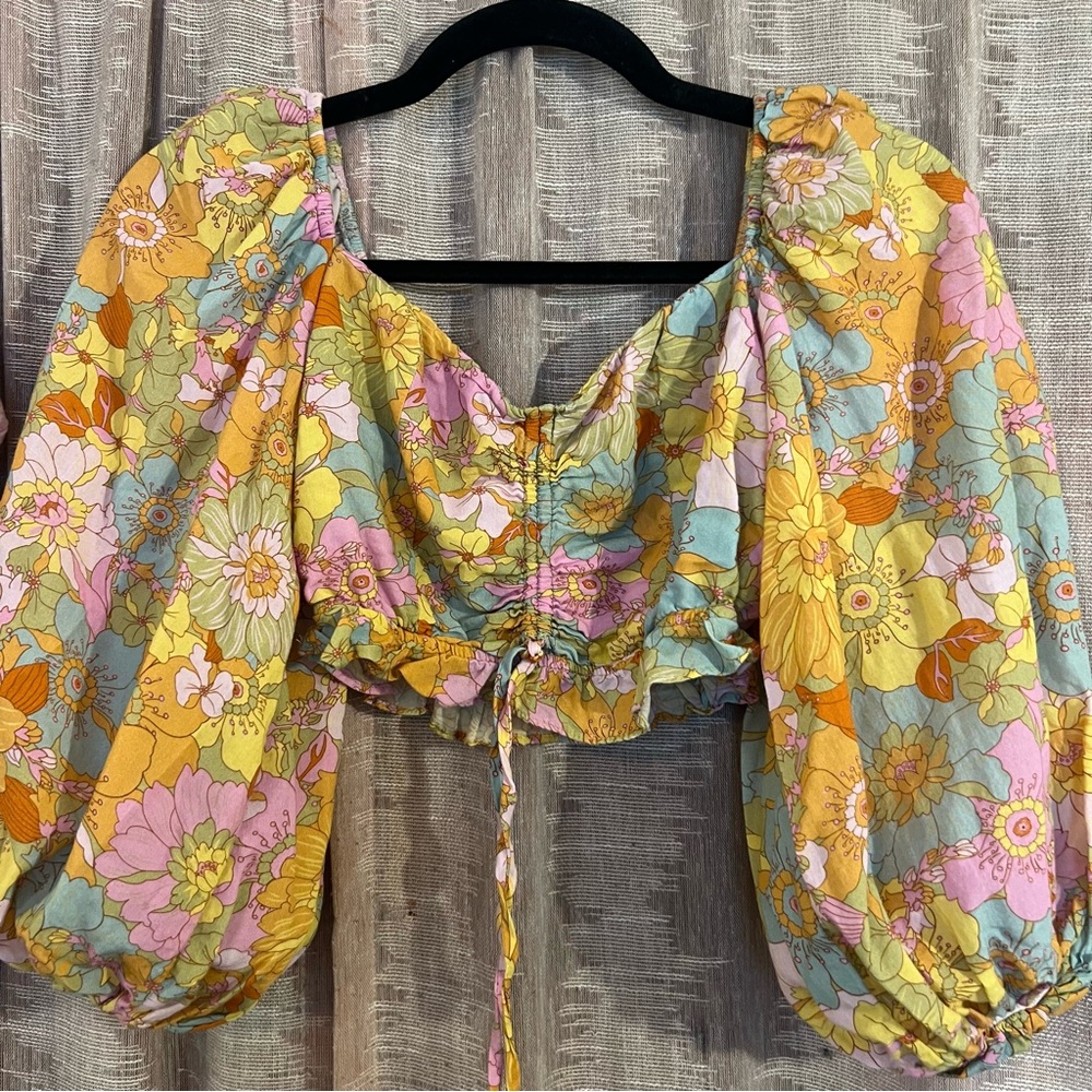 Show Me Your MuMu Floral Balloon Sleeve Blouse, New - Picture 5 of 11